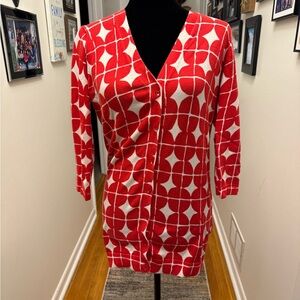 Red and White Geometric Cardigan Isaac Mizrahi XS